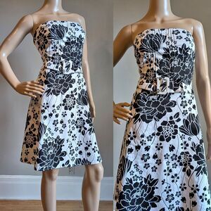 Vintage Y2K Be Smart Strapless Mini Dress Floral Belted Cotton Twee Size 10